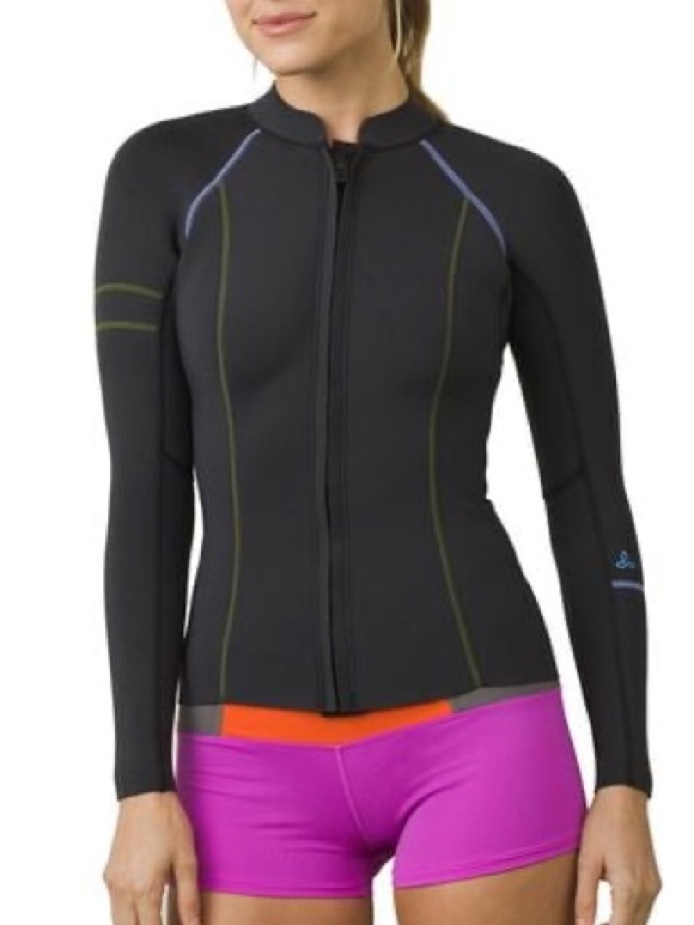 Prana Women's Black Long-Sleeve Swim Jacket with Purple Stitching